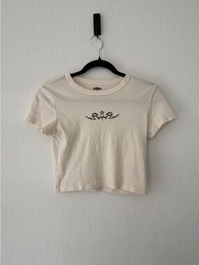 THIRD CHARM TRIBAL STAR BABY TEE CROP TOP CREAM OFF WHITE XS Y2K GRUNGE